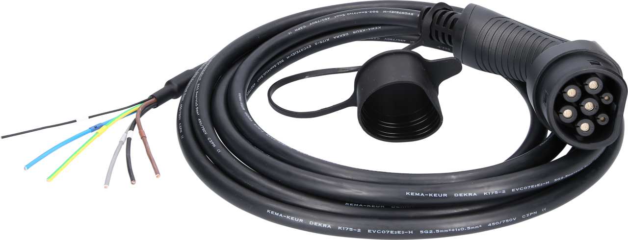 efuturo® link Ladekabel gerade, Ende offen auf Typ 2 Stecker zum Anschluss an eine Wallbox