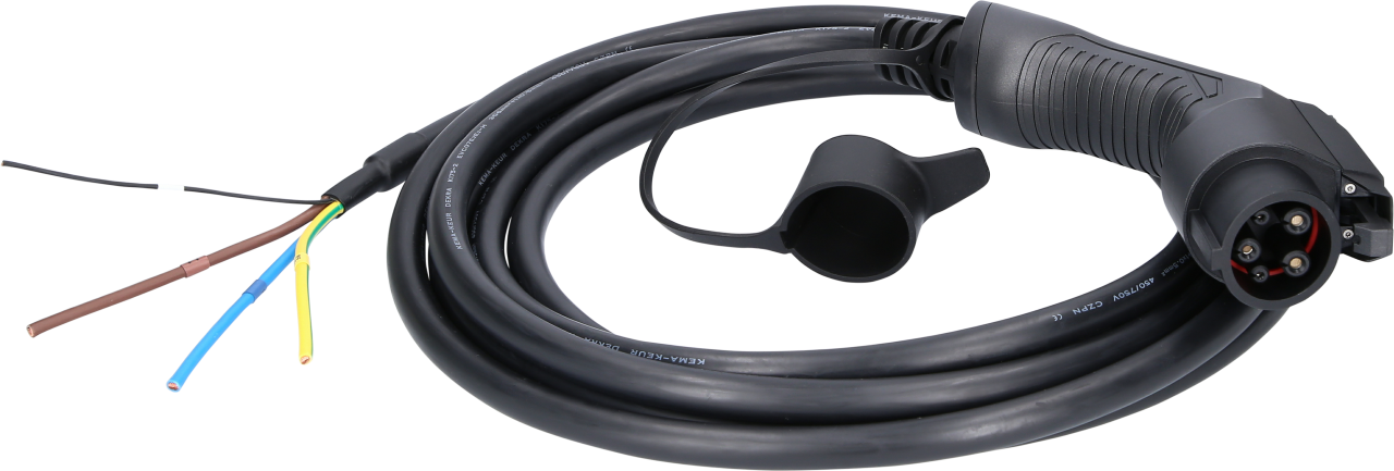 efuturo® link Ladekabel gerade, Ende offen auf Typ 1 Stecker zum Anschluss an eine Wallbox