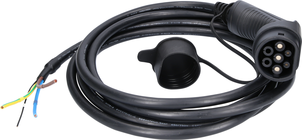 efuturo® link Ladekabel gerade, Ende offen auf Typ 2 Stecker zum Anschluss an eine Wallbox