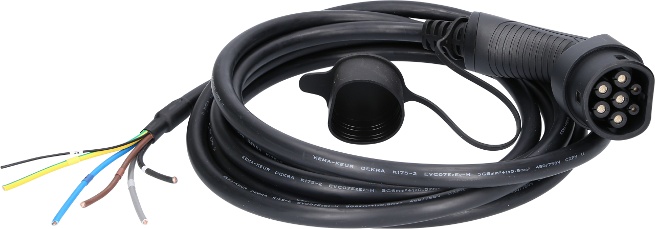 efuturo® link charging cable straight, end open to Type 2 plug for connection to a wallbox